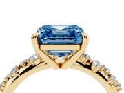 Asscher Cut Graduated Engagement Ring Setting for a Fancy Blue Lab-Grown Diamond | Yellow Gold