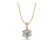 Round Lab-Grown Diamond Floral Cluster Pendant Necklace | Pavé Bail | Yellow Gold