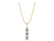 Round Lab-Grown Diamond Three-Stone Drop Pendant Necklace | Plain Bail | Yellow Gold