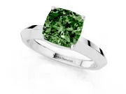 Fancy Green Cushion Cut Diamond Solitaire Engagement Ring Set in White gold with Flat Band and Prong Setting
