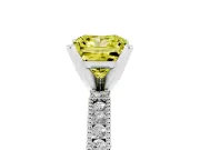 Fancy Yellow Princess Cut Diamond Solitaire Ring Set in Silver with Slim Pavé Band and Prong Setting