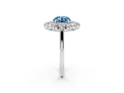 Round Floral Halo Engagement Ring Setting for a Fancy Blue Lab-Grown Diamond | Plain Band | Platinum