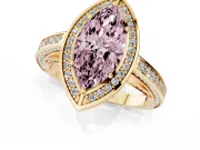 Fancy Pink Marquise Cut Diamond Halo Pavé Split Shank Ring Set in Yellow gold with Prong Setting