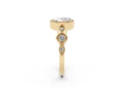 Oval Cut Diamond Vintage-Inspired Milgrain Ring Set in Yellow gold with Marquise Stations of Round Accents