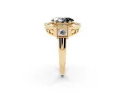 Oval Milgrain Sectioned Halo Engagement Ring Setting for a Black Center | Yellow Gold
