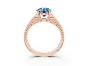Fancy Blue Round Cut Diamond Split Shank Ring Set in Rose gold with Pavé Band and Prong Setting