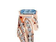 Emerald Cut Bypass Hidden Halo Engagement Ring Setting for a Fancy Blue Lab-Grown Diamond | Graduated Pavé | Rose Gold