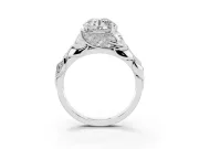 Round Cut Diamond Leaf-Inspired Engagement Ring Set in Platinum with Round Accents
