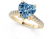 Heart-Shaped Hidden Halo Pave Engagement Ring Setting for a Fancy Blue Lab-Grown Diamond | Claw Prongs | Yellow Gold