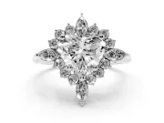 Heart Cut Diamond Cluster Halo Ring Set in White gold with Marquise and Round Accents