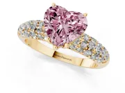 Heart-Shaped Multi Row Pave Engagement Ring Setting for a Fancy Pink Lab-Grown Diamond | Yellow Gold