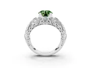 Fancy Green Round Cut Diamond Art Deco Ring Set in Platinum with Pavé Split Shank
