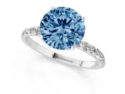 Round Pave Engagement Ring Setting for a Fancy Blue Lab-Grown Diamond | Slim Band | Platinum
