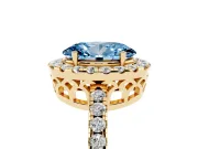 Fancy Blue Oval Cut Diamond Pavé Band Halo Engagement Ring Set in Yellow gold with Prong Setting