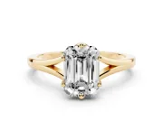 Emerald Cut Split Shank Solitaire Engagement Ring Setting | Plain Polished | Yellow Gold