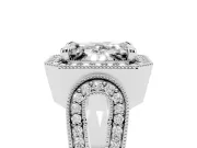Emerald Cut Vintage Milgrain Halo Engagement Ring Setting | Open Loop Pave Shoulders | White Gold