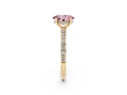 Fancy Pink Oval Cut Diamond Pavé Band Ring Set in Yellow gold with Prong-Set Center Stone