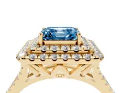 Asscher Cut Halo Split Shank Engagement Ring Setting for a Fancy Blue Lab-Grown Diamond | Pavé Strands | Yellow Gold