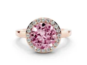 Round Thin Halo Engagement Ring Setting for a Fancy Pink Lab-Grown Diamond | Plain Band | Rose Gold