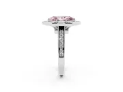 Fancy Pink Marquise Cut Diamond Halo Solitaire Ring Set in Silver with Pavé Band and Bezel Setting