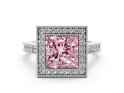Princess Cut Halo Engagement Ring Setting for a Fancy Pink Lab-Grown Diamond | Sterling Silver - Design NV-24721