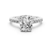Radiant Cut Hidden Halo Solitaire Engagement Ring Setting | Shared Prong Band | Sterling Silver