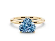 Fancy Blue Heart Cut Diamond Solitaire Ring Set in Yellow gold with Thin Band and Prong Setting