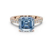 Asscher Cut Pavé Solitaire Engagement Ring Setting for a Fancy Blue Lab-Grown Diamond | Crossover Gallery | Rose Gold