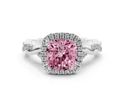 Cushion Cut Twist Halo Engagement Ring Setting for a Fancy Pink Lab-Grown Diamond | Platinum