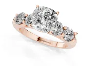 Cushion Cut Five Stone Engagement Ring Setting | Prong Set Side Stones | Rose Gold