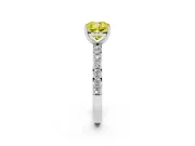 Fancy Yellow Cushion Cut Diamond Solitaire Set in Silver with Round Pavé Band and Prong Setting