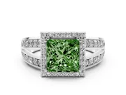 Princess Cut Halo Engagement Ring Setting for a Fancy Green Lab-Grown Diamond | Two-Row Pave Split Shank | White Gold