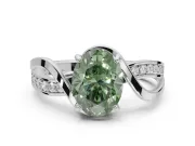 Oval Bypass Solitaire Engagement Ring Setting for a Fancy Green Lab-Grown Diamond | Pavé and Plain Strands | Platinum