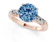 Round Three Stone Engagement Ring Setting for a Fancy Blue Lab-Grown Diamond | Tapered Baguettes | Rose Gold