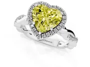 Fancy Yellow Heart Cut Diamond Halo Twisted Band Ring Set in Platinum with Prong Setting