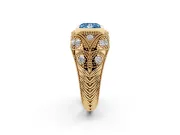 Fancy Blue Princess Cut Diamond Bezel Ring Set in Yellow gold with Milgrain Accent Band