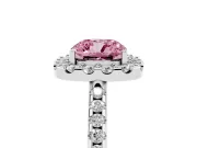 Cushion Cut Pave Halo Engagement Ring Setting for a Fancy Pink Lab-Grown Diamond | Pave Band | Sterling Silver
