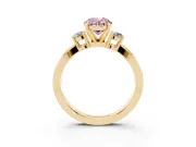 Fancy Pink Three-Stone Oval Cut Diamond Twist Band Ring Set in Yellow gold with Pavé Accents and Prong Setting