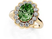 Oval Scalloped Cluster Halo Engagement Ring Setting for a Fancy Green Lab-Grown Diamond | Plain Band | Yellow Gold