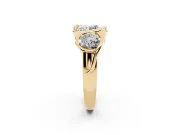 Round Bezel Three Stone Engagement Ring Setting | S-Curve Wave | Yellow Gold