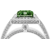 Fancy Green Princess Cut Diamond Halo Pavé Split Shank Ring Set in Silver with Prong Setting