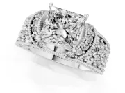 Princess Cut Vintage Milgrain Pave Engagement Ring Setting | Crescent Side Rows | Sterling Silver
