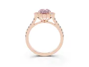 Fancy Pink Oval Cut Diamond Milgrain Floral Halo Engagement Ring Set in Rose gold with Pavé Band