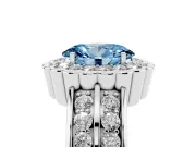 Fancy Blue Oval Cut Diamond Scalloped Halo Ring Set in Platinum with Pavé Split Shank