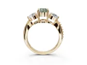 Oval Three Stone Engagement Ring Setting for a Fancy Green Lab-Grown Diamond | Tapered Pave Band | Yellow Gold