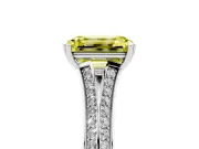 Emerald Cut Split Shank Engagement Ring Setting for a Fancy Yellow Lab-Grown Diamond | Pave Band | Sterling Silver