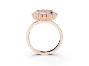 Fancy Pink Oval Cut Diamond Halo Ring Set in Rose gold with Milgrain Edge and Round Prong Setting