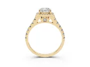 Cushion Cut Halo Engagement Ring Setting | Shared Prong Shoulders | Yellow Gold