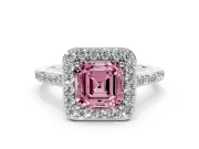 Asscher Cut Halo Engagement Ring Setting for a Fancy Pink Lab-Grown Diamond | White Gold - Design NV-24729