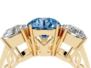 Round Engagement Ring Setting for a Fancy Blue Lab-Grown Diamond | Three Stone | Yellow Gold